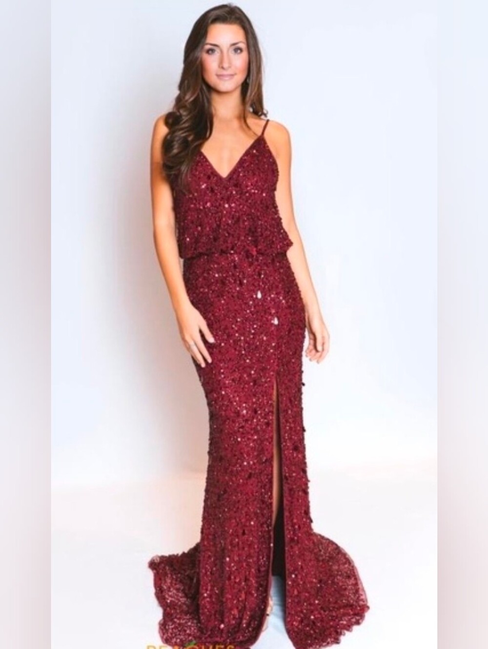 Sherri Hill NEW Burgundy Blouson Sequin Beaded Evening Gown Dress Size 00 #52452